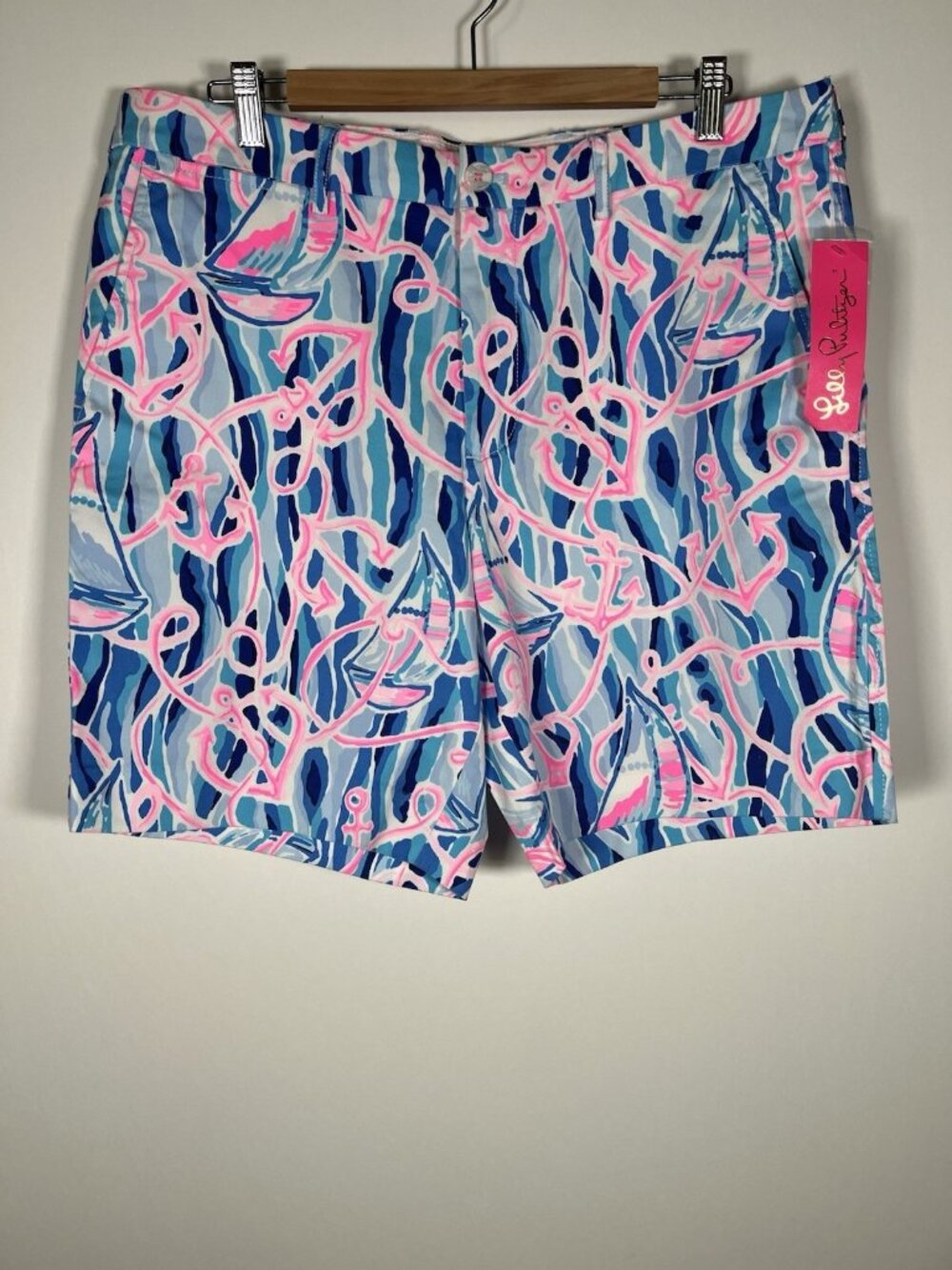NEW Lilly Pulitzer Beaumont Stretch short Skim Blue pink nautical preppy 36R